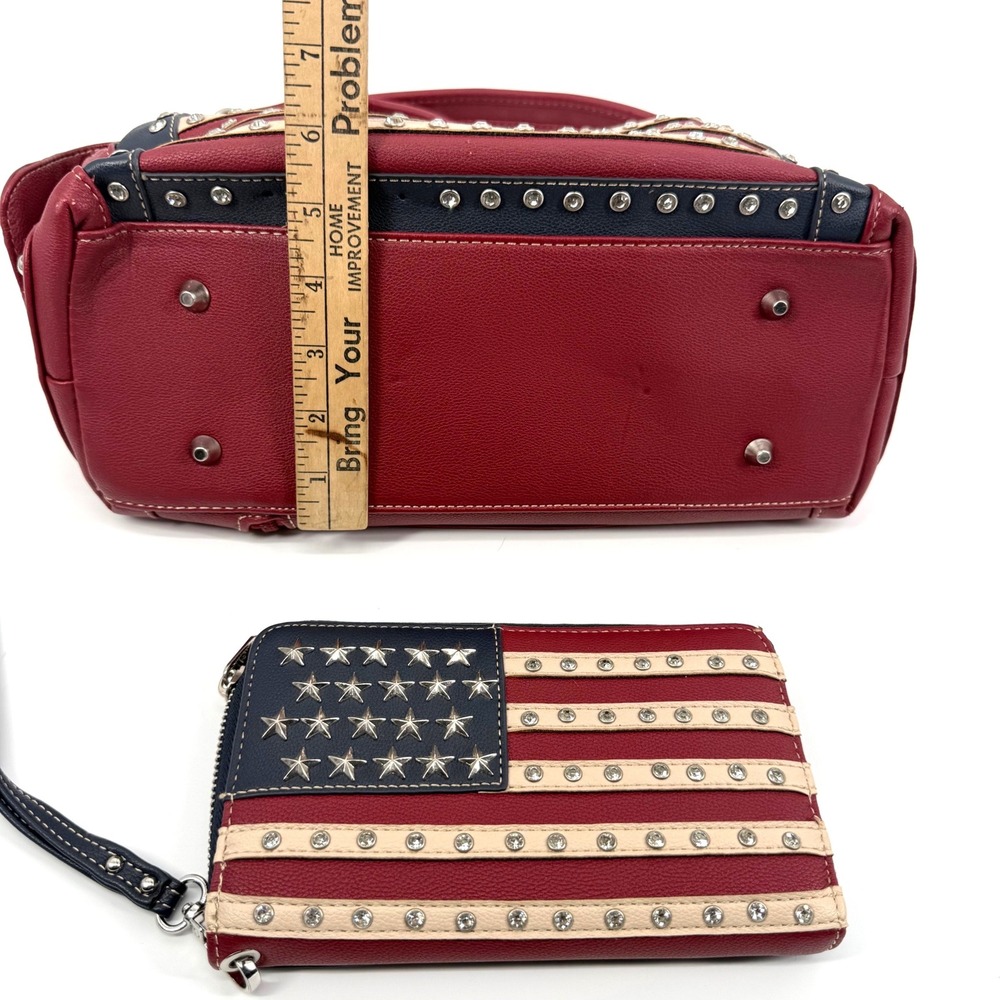 Montana West American Flag Concealed Carry Satchel Wallet Studs Rhinestones USA - Picture 10 of 11